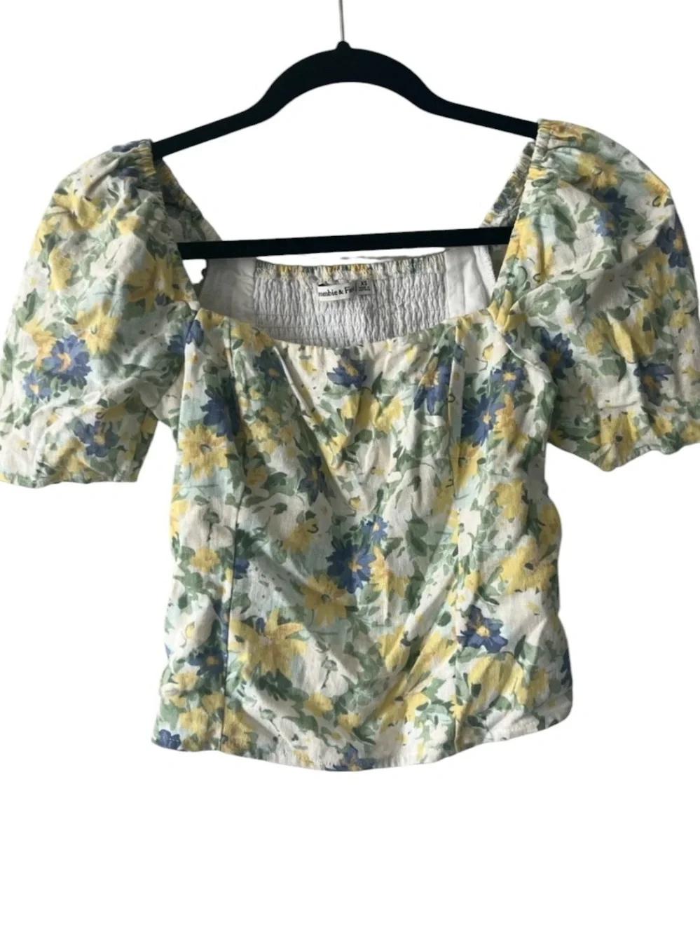 Abercrombie & Fitch Floral Square-Neck Puff Sleeve Top linen XS